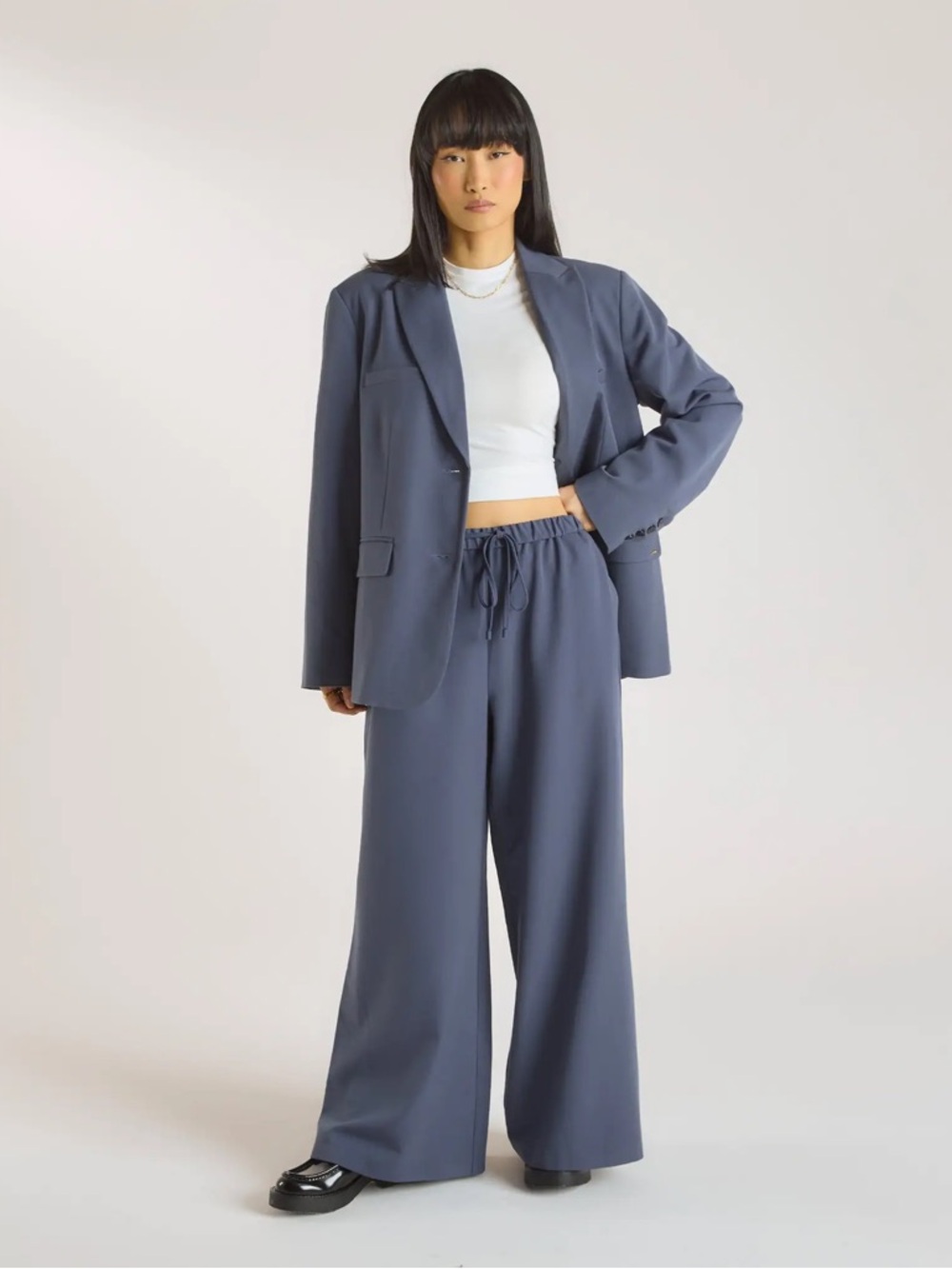 Lounge Blue Wide-Leg Drawstring Pants